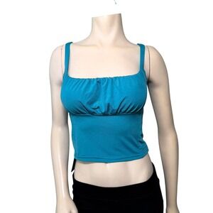 Bei Si Dun Tank Top Women Medium Teal Ruched Bust Square Neck Sleeveless Camis